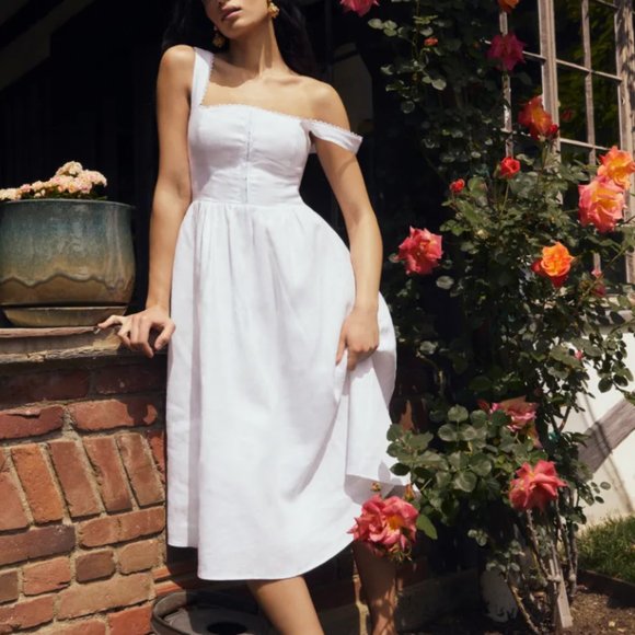 Reformation Tagliatelle Linen Dress Sz6 White - Picture 10 of 12